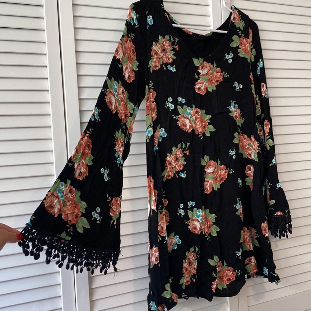 Floral Print Bell Sleeved Mini Dress